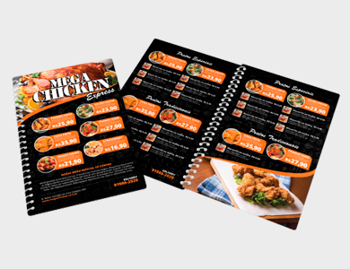 Cardápio Espiral com 10 Páginas em PVC 0,5mm Fosco Frente e Verso 13,6x21,1cm - 4x4 - 10 unid