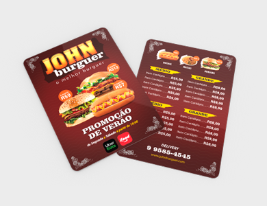 Cardápio em PVC 0,76mm Fosco Frente e Verso 13,6x21,1cm 1 Folha (2 páginas) - 4x4 - 25 unid