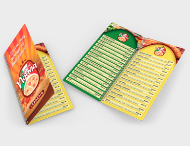 Cardápio Wire-o com 8 Páginas em PVC 0,76mm Fosco Frente e Verso 13,7x29,4cm - 4x4 - 25 unid