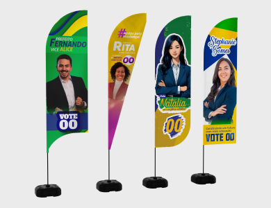 Wind Banner Eleitoral Grande com Base de Plástico Tecido Microfibra 75x200cm - 4x4 - 10 unid